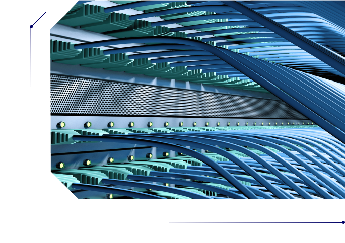 Cables running into an IT infrastructure bay