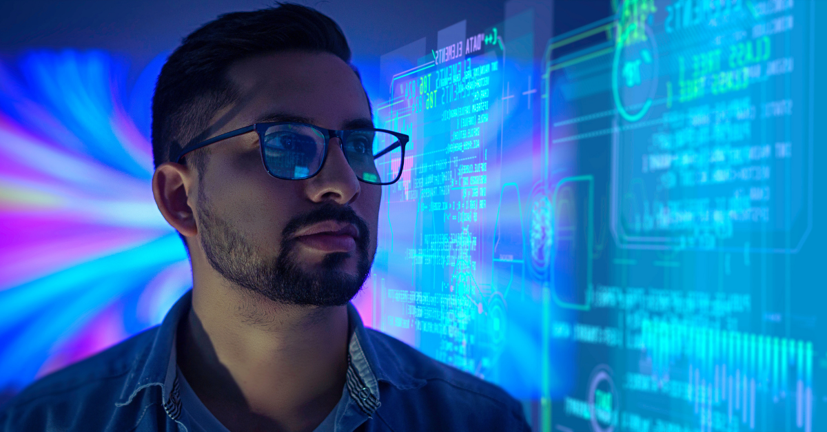 Man looking at AI screen