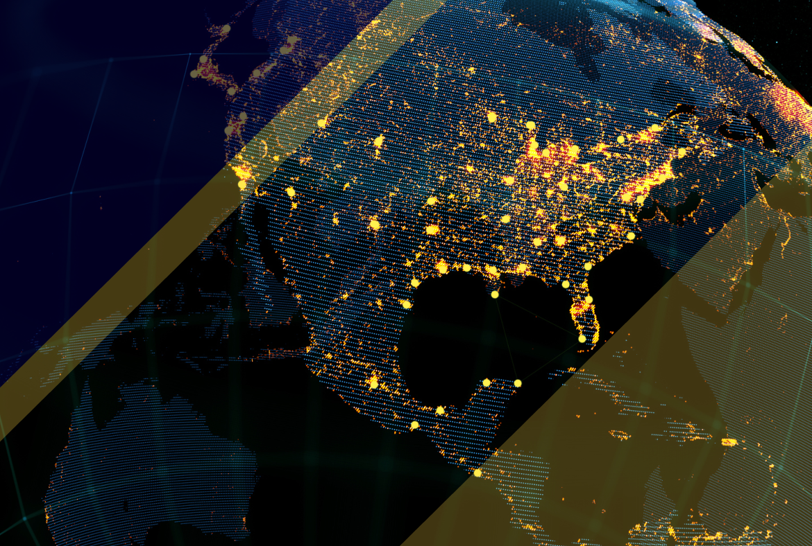 Stylized map of the United States glowing with clustered light points, representing digital connectivity and network activity across major regions.