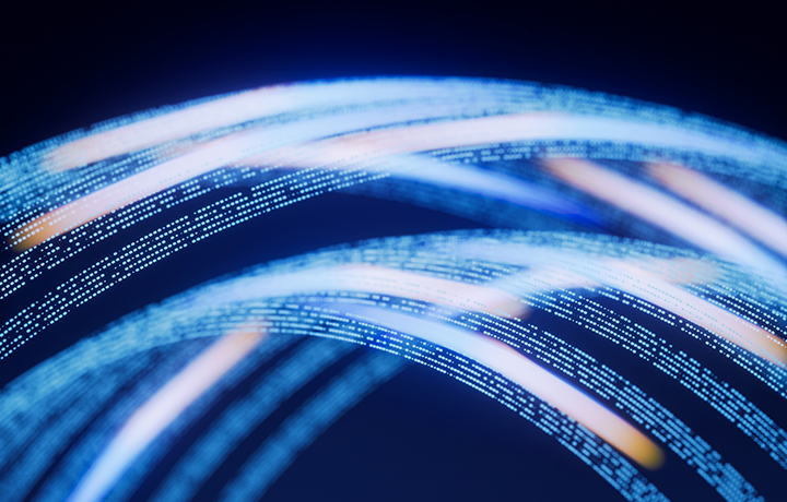 Data stream moving across dark background