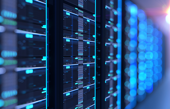 Row of blinking servers