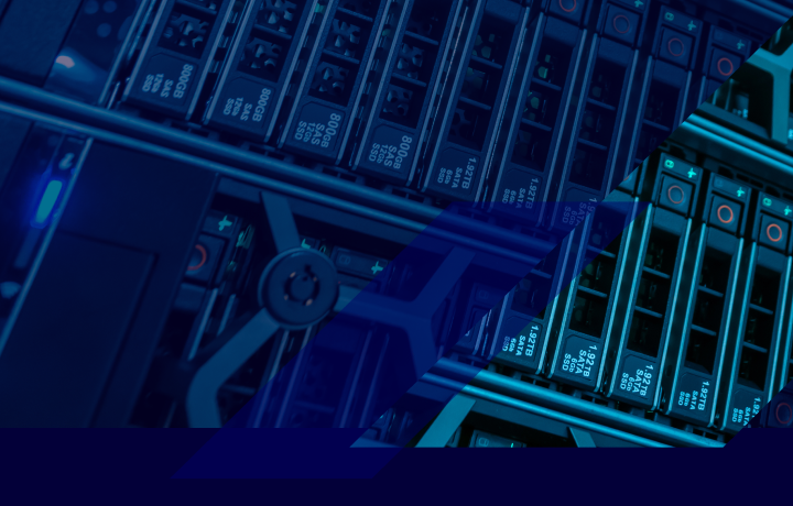 Data center racks with blue overlay