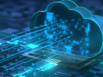 Digital cloud image with data moving through it