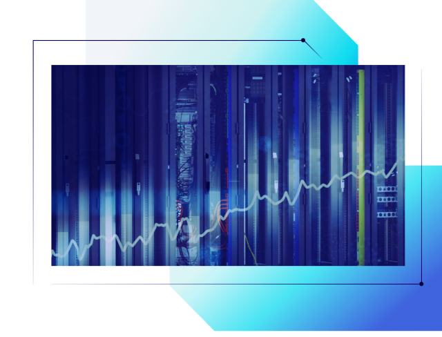 Server Room with Abstract Graphic Overlay