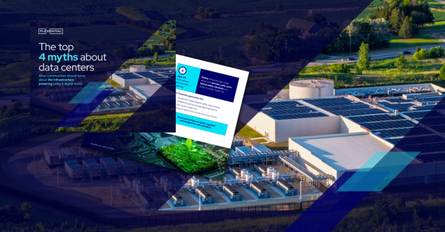 Myths about data centers mock pages over data center image