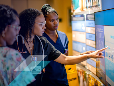 Nurses working at a digital kiosk